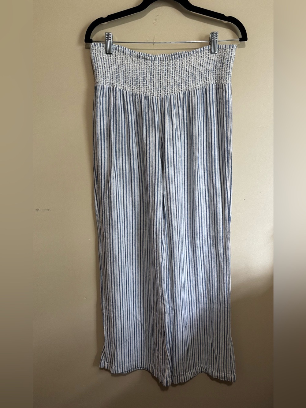Indigo Rein Linen Blend Blue White Stripe Wide Leg Pants Size L - Picture 5 of 9